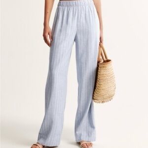 Abercrombie & Fitch Light Blue and White Stripe Linen Pants